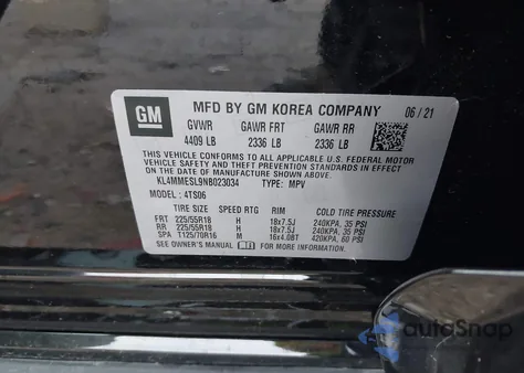 2022 Buick Encore Gx Awd Select из США, поврежденный, VIN KL4MMESL9NB023034